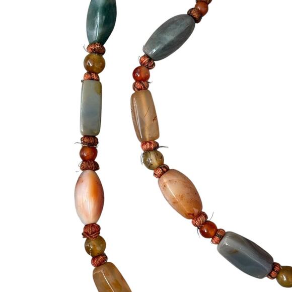 VINTAGE SEMI PRECIOUS BEAD NECKLACE - LARGE KNOTS 54 inch - Picture 2 of 6